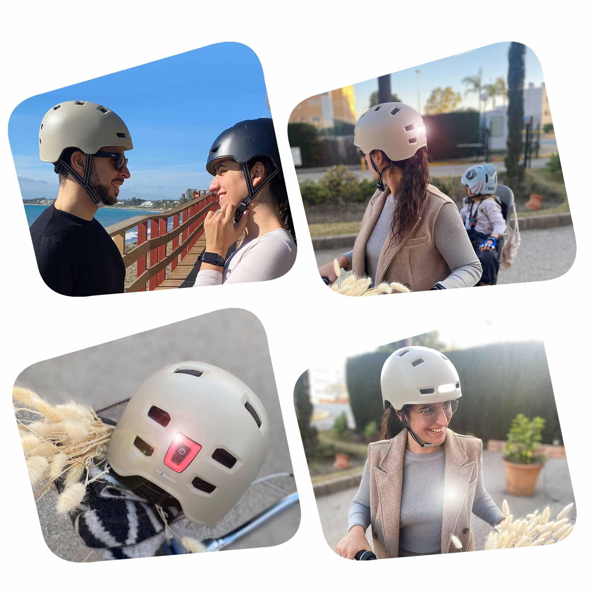 Crazy Safety Vertigo Casque De Vélo Blanc Mat Lumière Avant Et Arrière USB | Casque pour Trottinette, Skateboard, Rollers et Vélo BMX, Casque de Vélo de Ville pour Hommes et Femmes | M 54-57cm