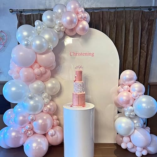 Miniatura 7 de Globos de Doble Relleno Blanco Perla y Rosa, 50 piezas Globos de Látex de Doble Relleno Blanco Arena Perla Rosa Retro Polvoriento para Mujeres y