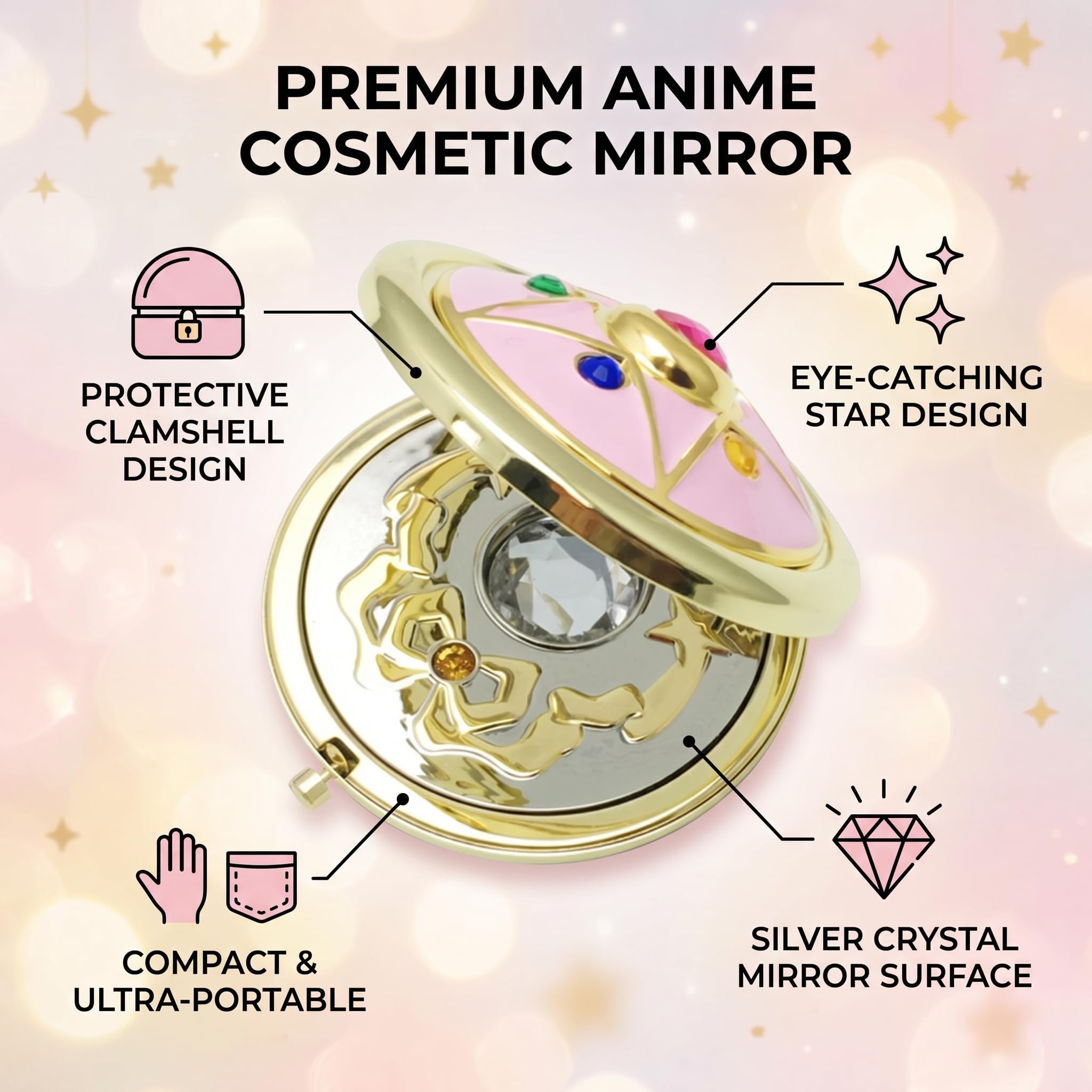 Specchio per Trucco Anime Star Star Trucco Cosmetico Specchio Piegato Cosplay Prop, Custodia in Metallo, Robusto e Durevole, Leggero e Portatile (#1)