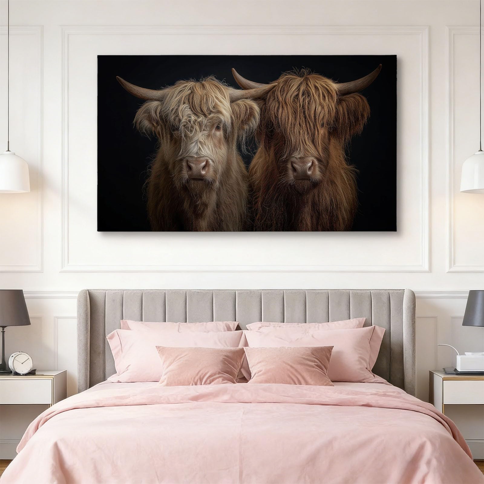 Stampa artistica su tela, stampa su tela con mucca delle Highland Animal, 99 x 50,8 cm, dipinti senza cornice, immagini rustiche da parete, poster neri o soggiorno, bagno, camera da letto, corridoio
