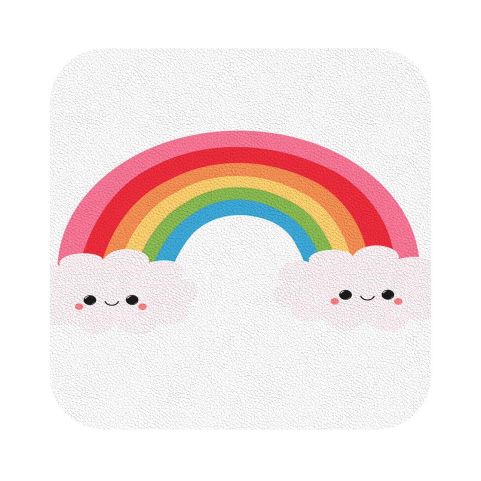 Small rainbow PU Leather Coasters Set of 6 Square Drink Coasters