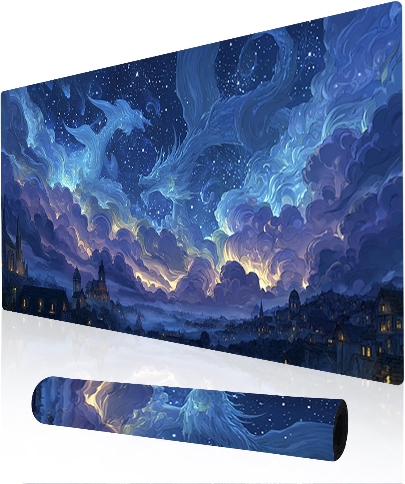 Nuxovilar Professional Large Mouse Pad & Computer Game Mouse Mat (35.4x15.7IN, Dreamy Blue Nebula Art) (90 * 40cm Dreamy Blue Nebula)