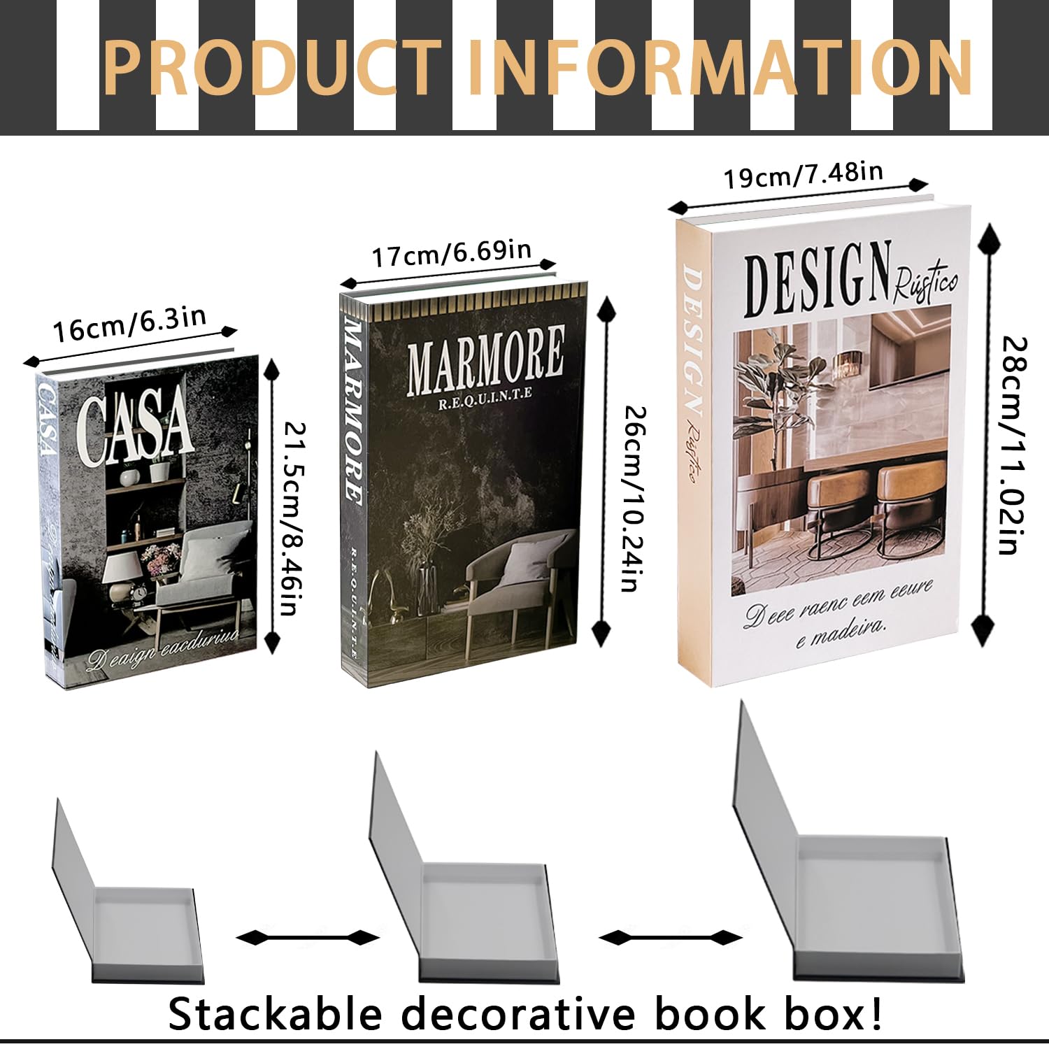 3 PCS Faux Livres Décoratifs, Boîte à Faux Livres Magnétiques, Livre D'affichage Faux Élégant, Faux Livre De Rangement Empilés, Boîte De Rangement De Faux Livres, Pour La Maison/Table Basse/Bureau (D