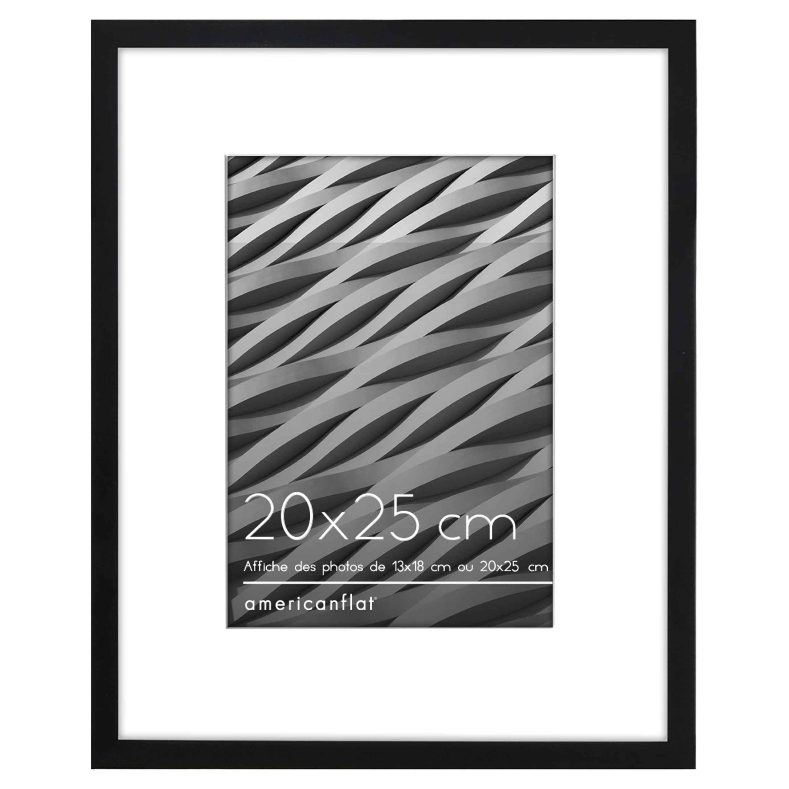 Americanflat Cornice 20x25 cm Nera - Cornice Foto 13x18 cm con Passepartout o 25x20 cm Senza Passepartout - Portafoto con Bordo Sottile in PVC e Pannello Vetro Resistente agli Urti