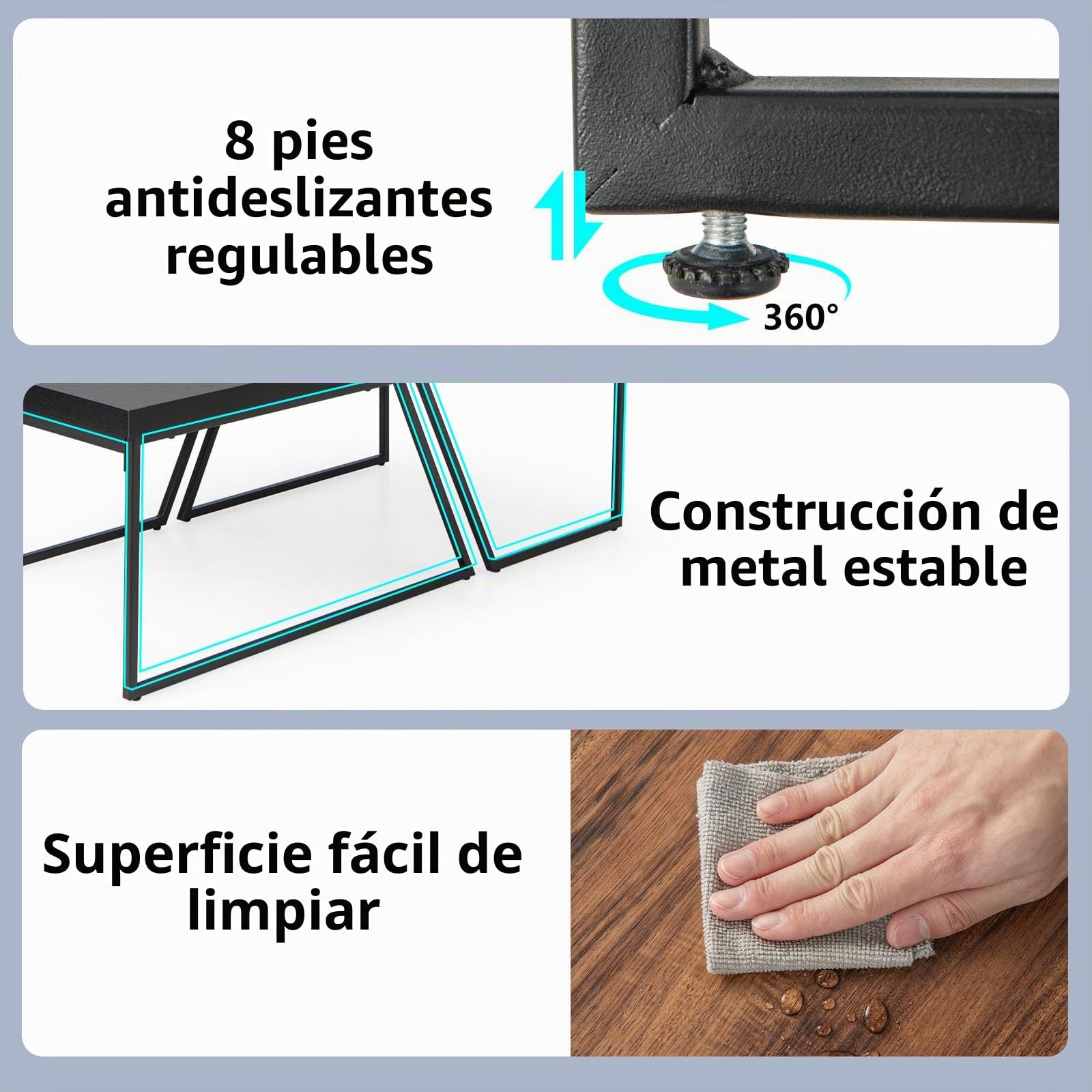 LIFEZEAL Juego de 2 Mesas de Centro Nido Rectangulares | Estilo Industrial de Madera y Metal, 120 x 60 x 46cm, para Sala de Estar, Marrón y Negro