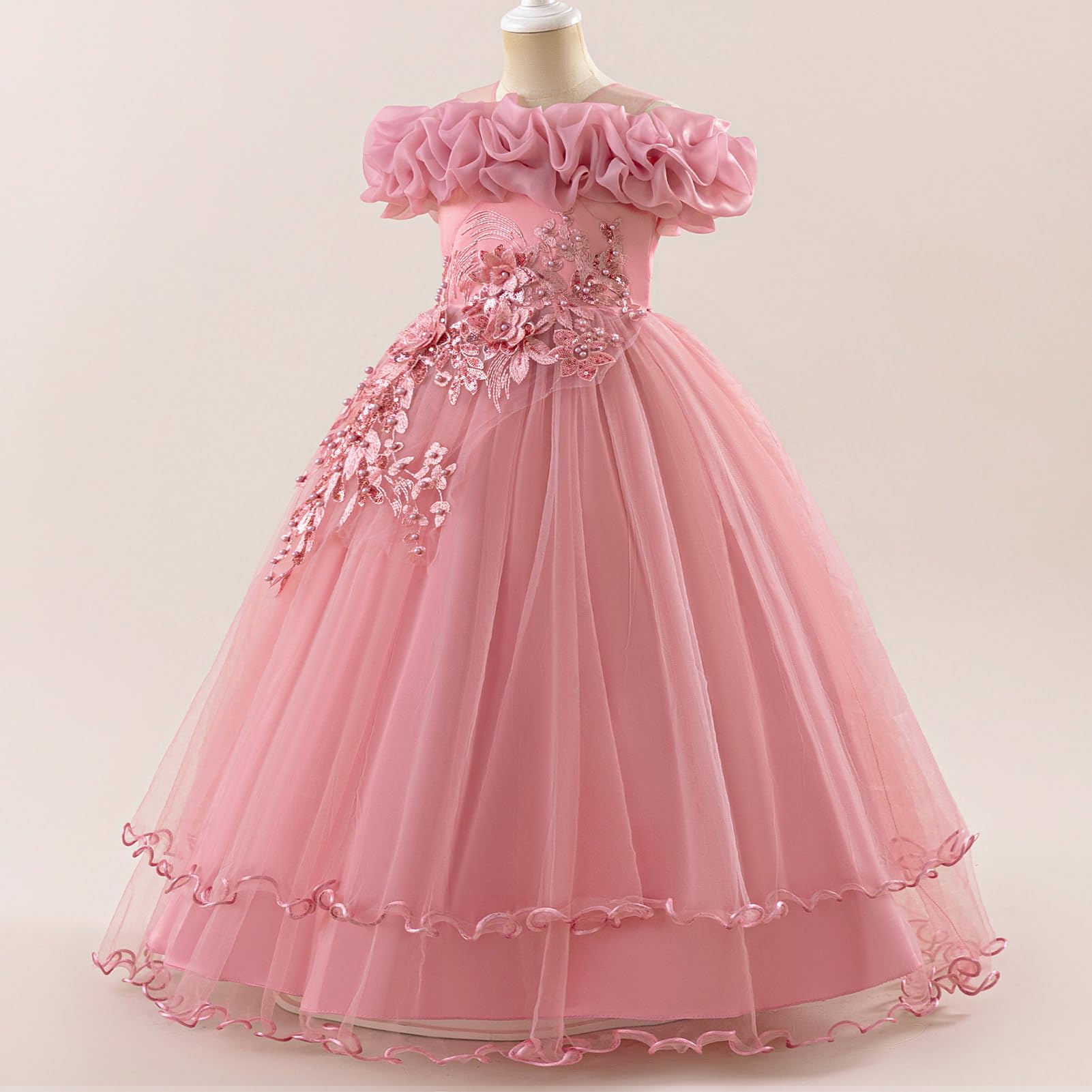 ABEHIK Kinder Mädchen Blumenmädchenkleider Besticktes Hochzeit Brautjungfernkleider Trägerloses Prinzessinnen Kleider Klavier Kostüme