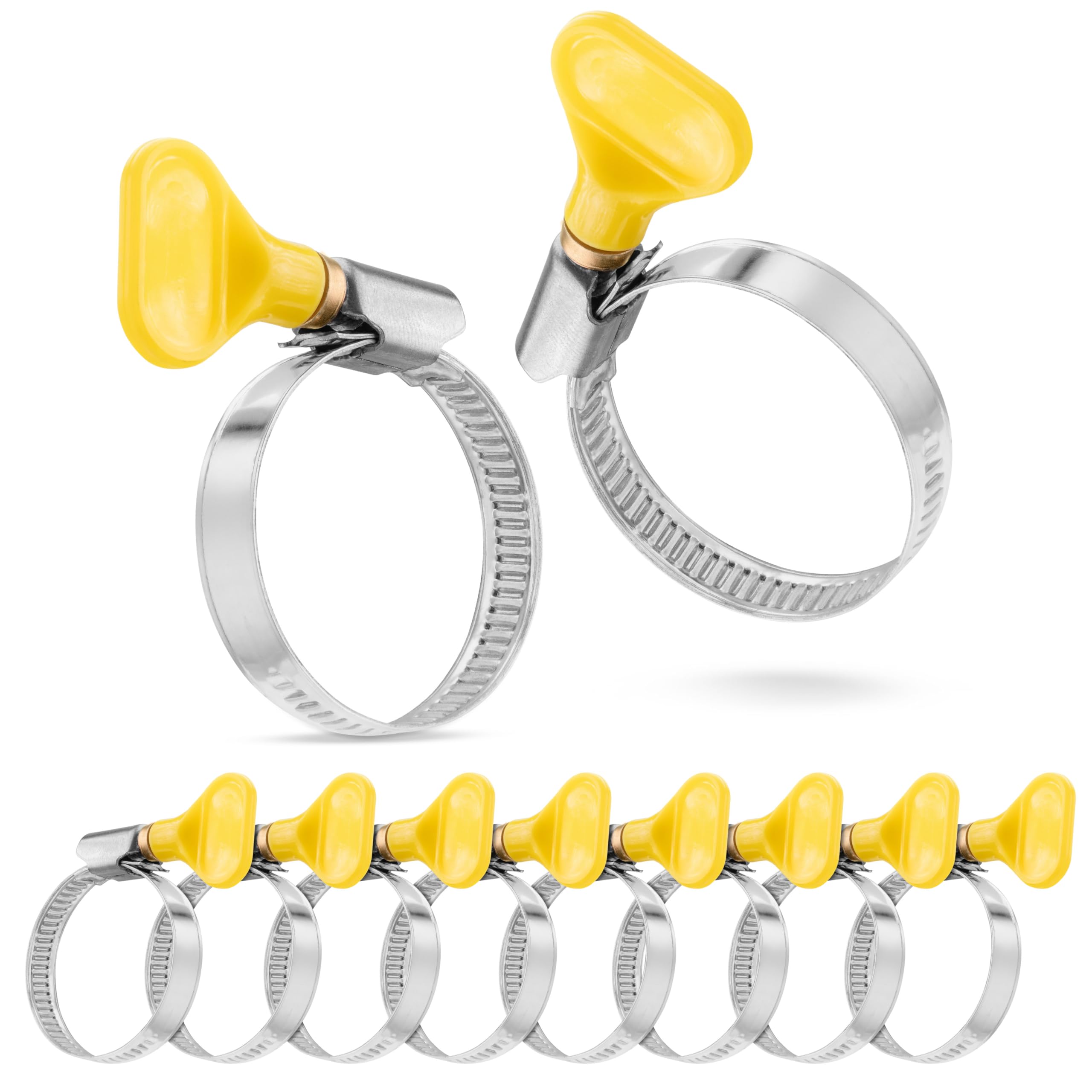 Poppstar 10x Hose Clamps with Wing Nut Stainless Steel, Clamping Range 25-40 mm, W2 Quality, Yellow, 10x (25-40mm)
