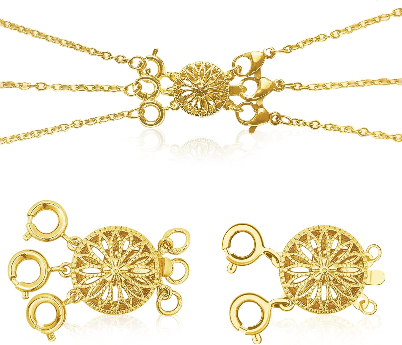 Stosts Layered Necklace Clasps, 2 Pieces Gold Jewelry Spacers Necklace Separator for Layering, Tangle Free Multiple Bracelet Lock Connectors with Lobster Spring Ring Clasps