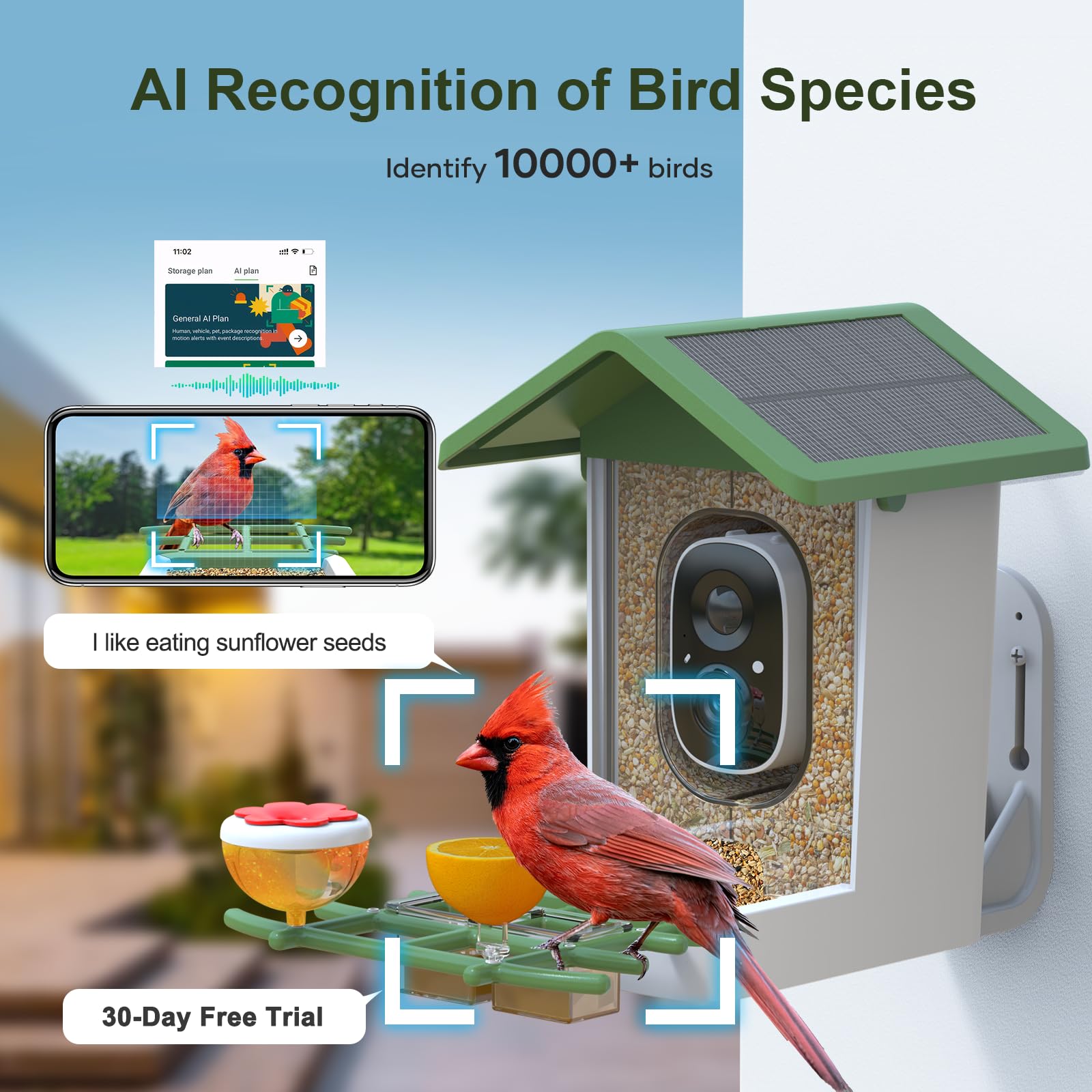 Mangiatoia intelligente per uccelli con fotocamera: casetta per uccelli a energia solare con riconoscimento AI, casetta per uccelli wireless con telecamera per esterni, regalo di compleanno unico per
