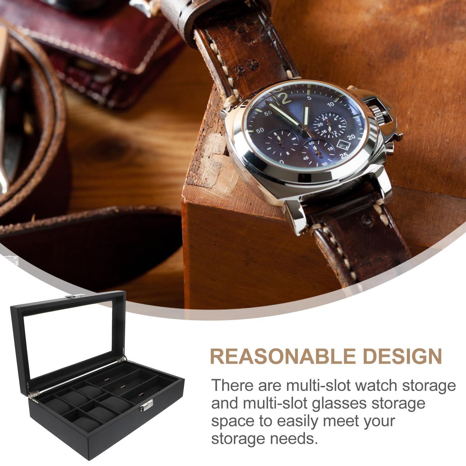 Toddmomy Uhrenbox Organizer für Uhren und Sonnenbrillen Schwarz