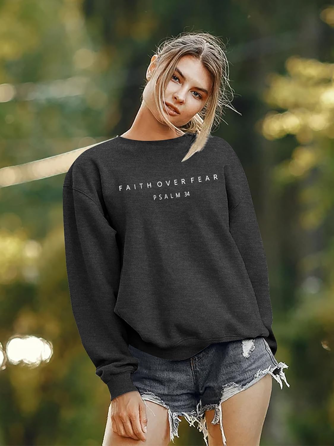 FRYAID Christian Sweatshirt Women Faith Over Fear Christian Religious Sayings Pullover Shirt Letter Print Long Sleeve Tops - Image 3