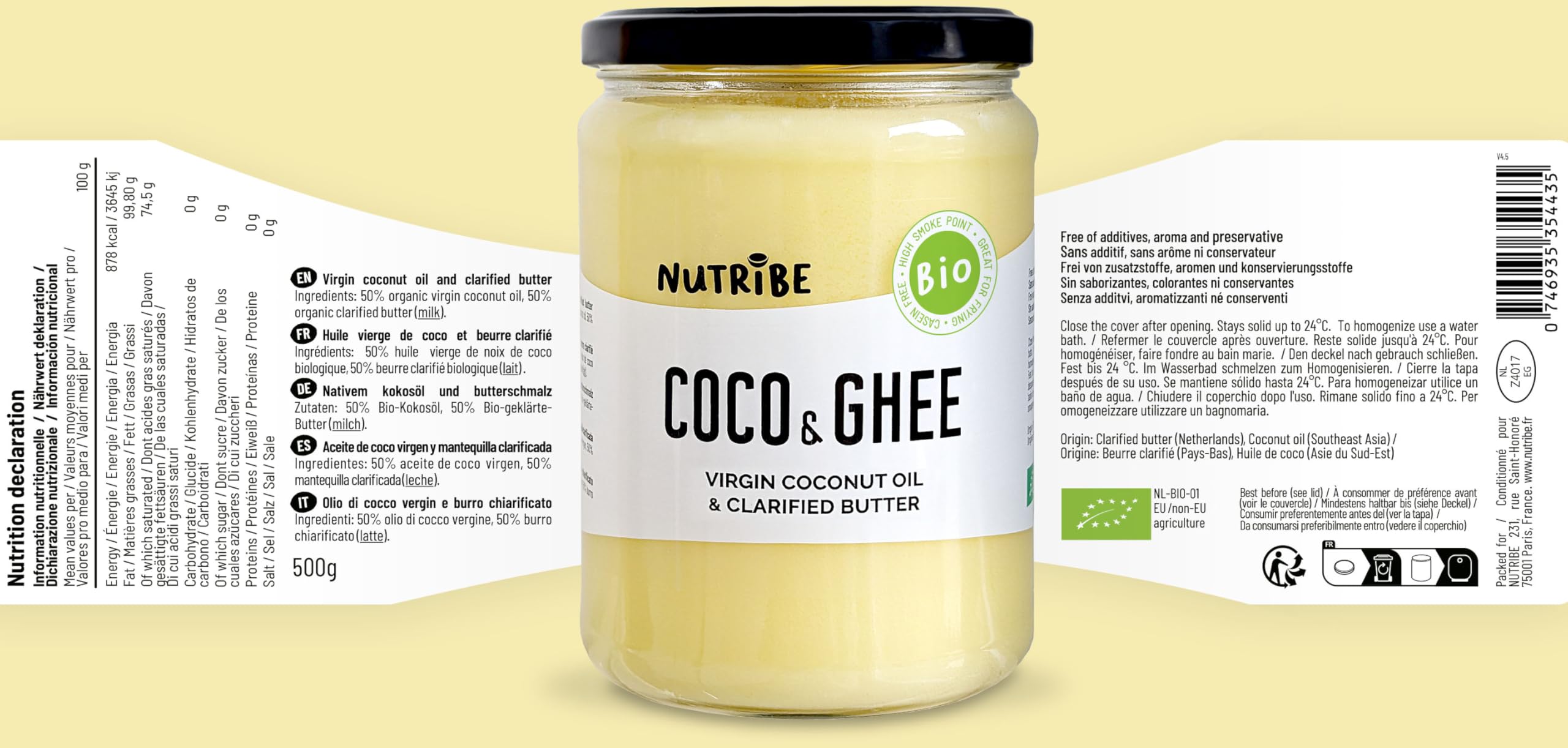 NUTRIBE mix Coco & Ghee BIO 500g | Beurre clarifié bio | Lait d'été | Huile de Coco bio | Extraite à froid