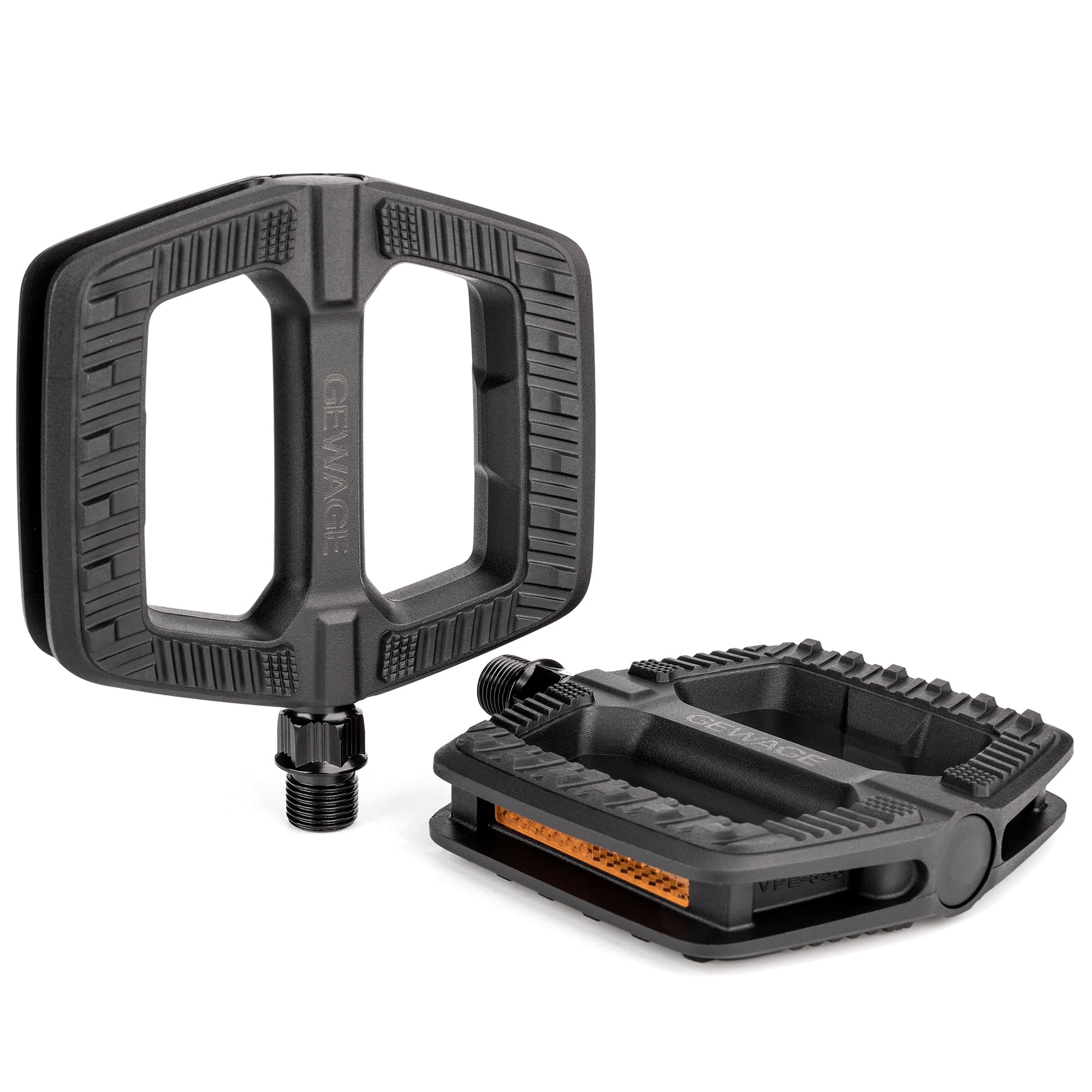 GEWAGE Bicycle Pedals City/Trekking - 111 x 109 mm Platform, 7 mm Boron Steel Axle, EPB Bearings, Recycled PP, Non-Slip, with StVZO Reflectors K1283 for Urban & Commuters