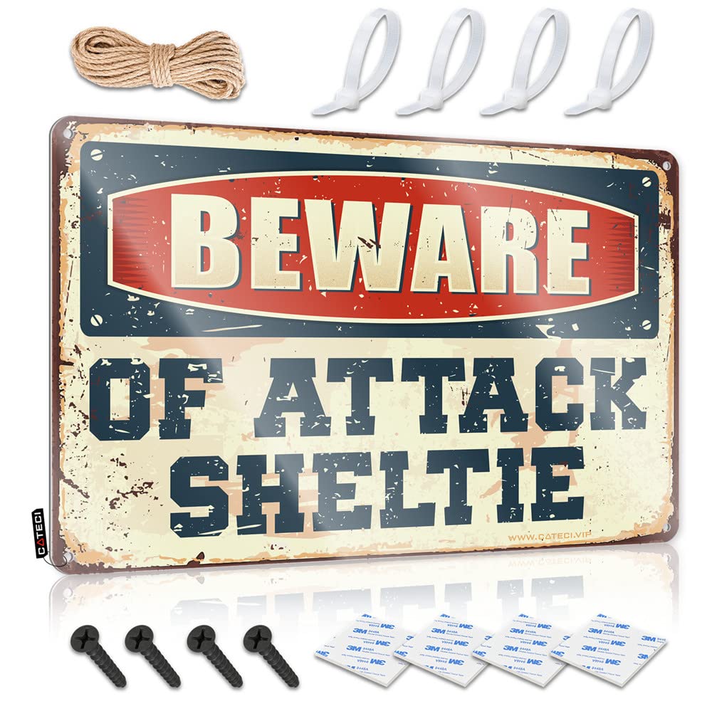 ZTBBDNQHA Funny Home Decor Beware Of Attack Sheltie Sign Beer Signs Metal Vintage Metal Tin Sign Wall Decor(30X40CM)