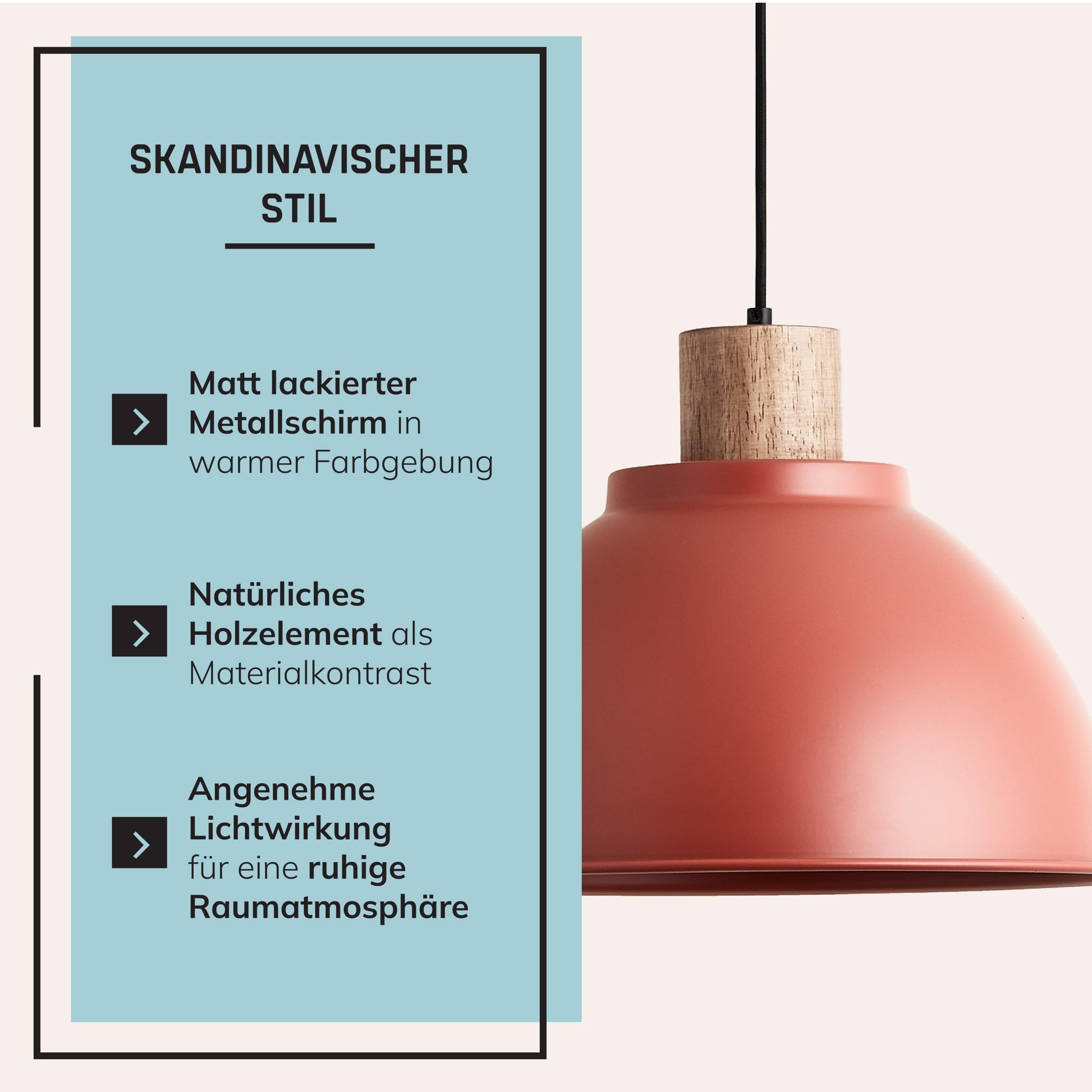 Lightbox Skandinavische Hängeleuchte Ø 38 cm - moderne Pendelleuchte mit kürzbarem Kabel - Lampe für Küche und Esszimmer - E27 Fassung & exkl. LED
