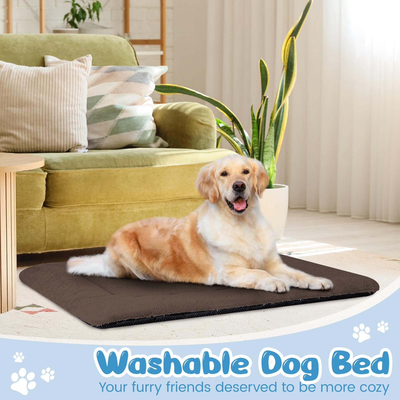 Baodan Cama para perros grande, lavable, 122x75 cm, almohada para perros esponjosa con base antideslizante, cama XXL para perros grandes, marrón