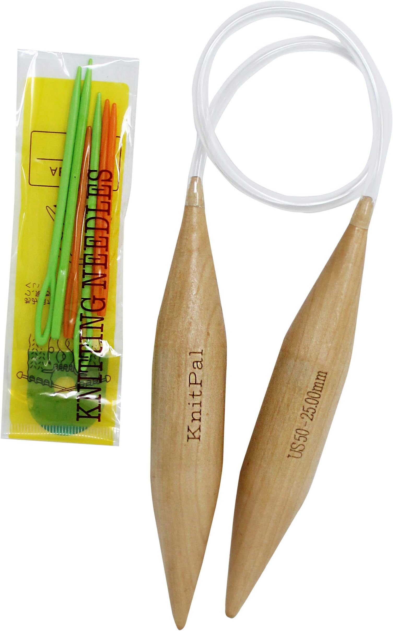 40-inch (100cm) Oversize Circular Knitting Needles, with Bonuses, Natural Wood, US Size 50(25mm)