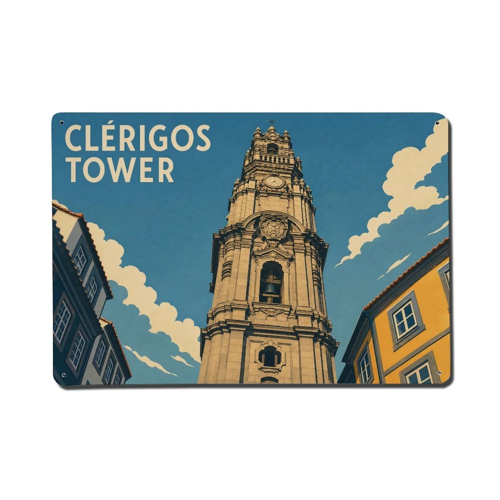 Metal Tin Sign Portugal Clerigos Vintage Travel