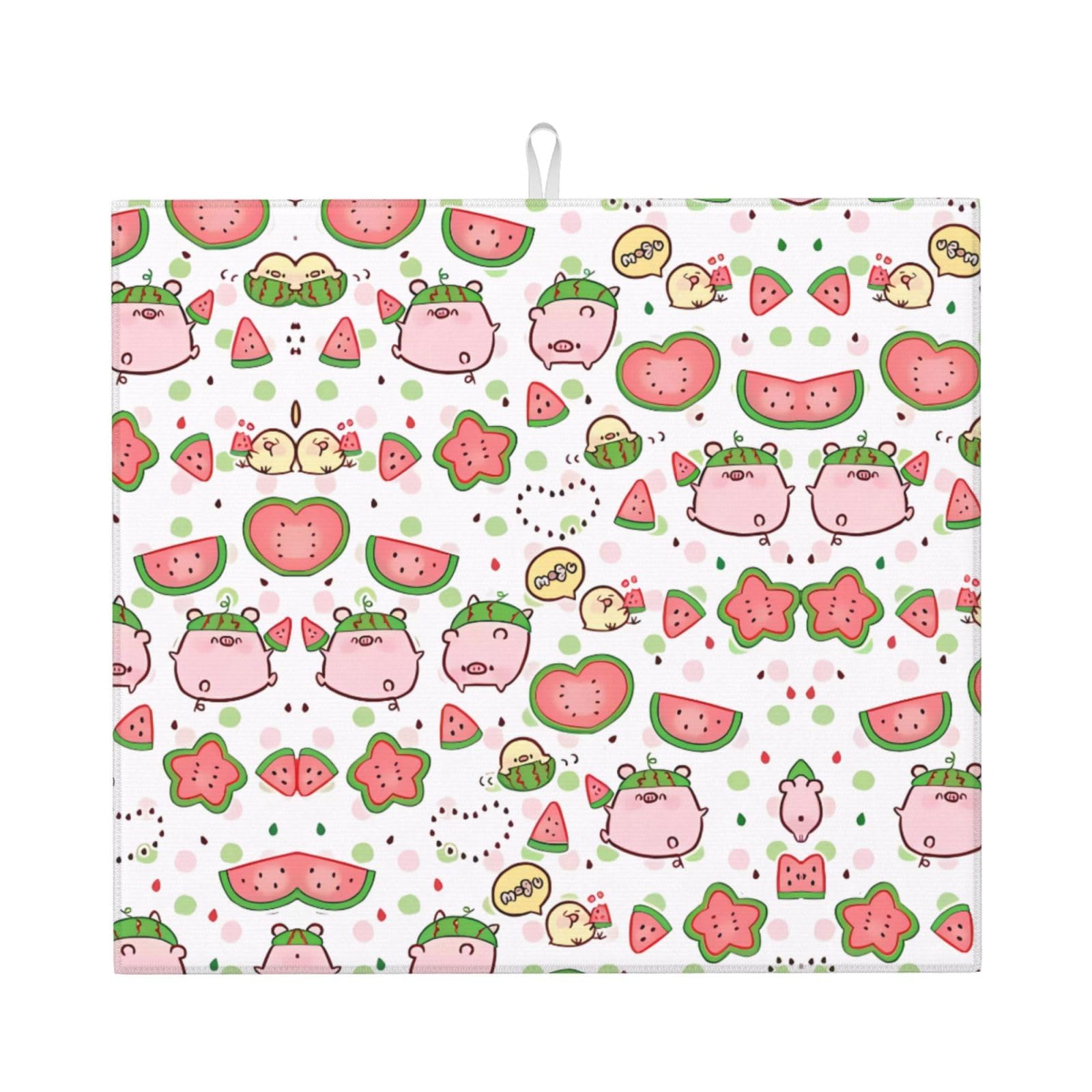 HJFCZH Cute Pigs Pattern Prints Kitchen Drying Mat – Absorbent Microfiber Throw for Dishes, Non-Slip Counter Cover, Quick-Drying Layer with Fade-Resistant Print
