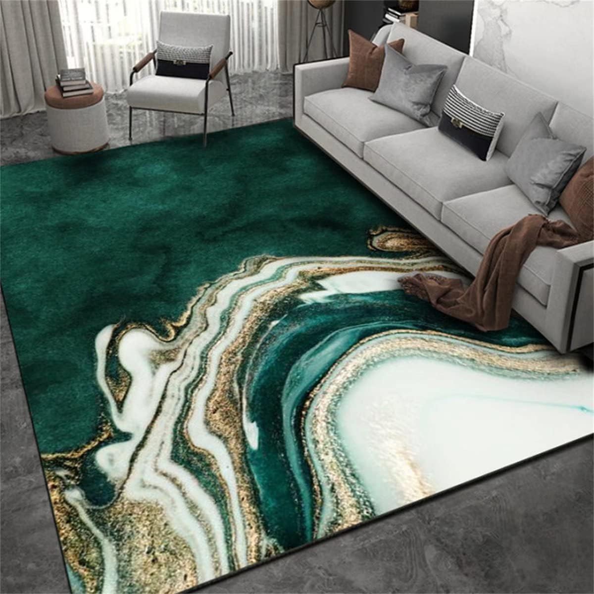 Living Dining Room Abstract Emerald Green Marble Area Rugs Non Skid Modern Indoor Throw Rug Soft Home Decor 5x8ft Carpets