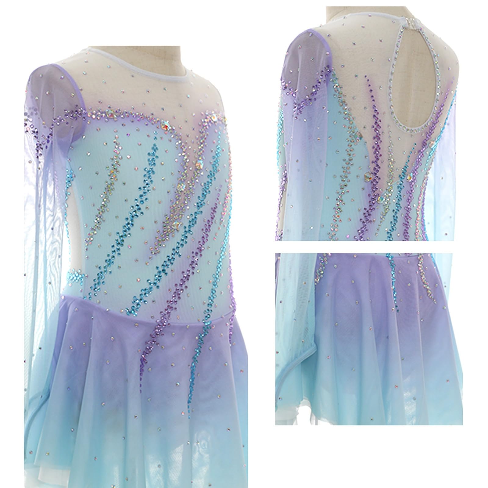 Vestido De Patinaje Artístico For Niñas, Personalización Profesional, Trajes De Danza Sobre Hielo For Competición, Manga Larga