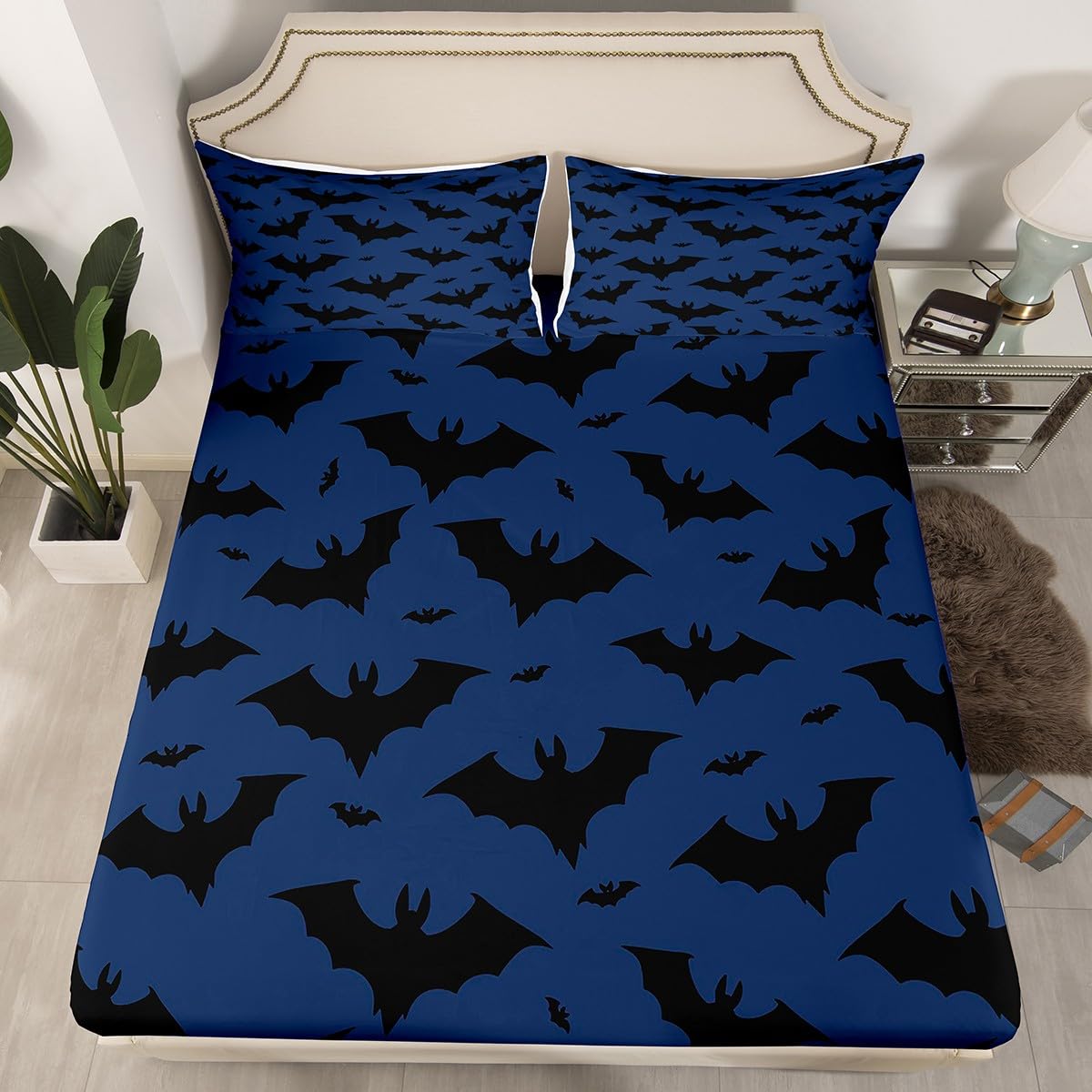 Teens Black Bats Pattern Bed Cover Twin Size Halloween Bedding Set for Kids Boys Girls Bedroom Decoration Black