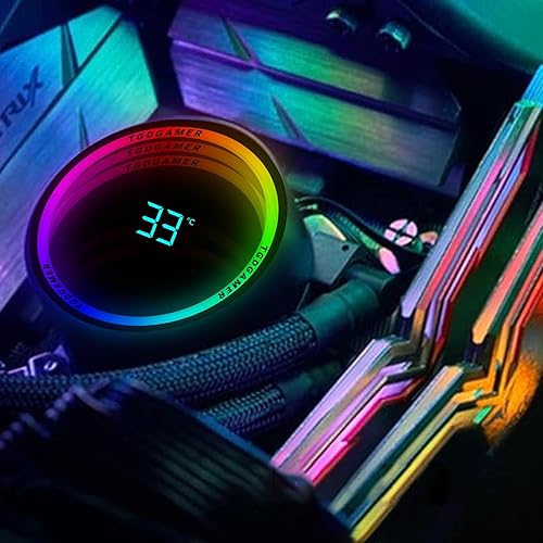 Miniatura 6 de T-240MM Negro ARGB CPU líquida refrigeración por agua con 9.449 in ARGB PWM ventilador, pantalla de temperatura, refrigeración por agua de