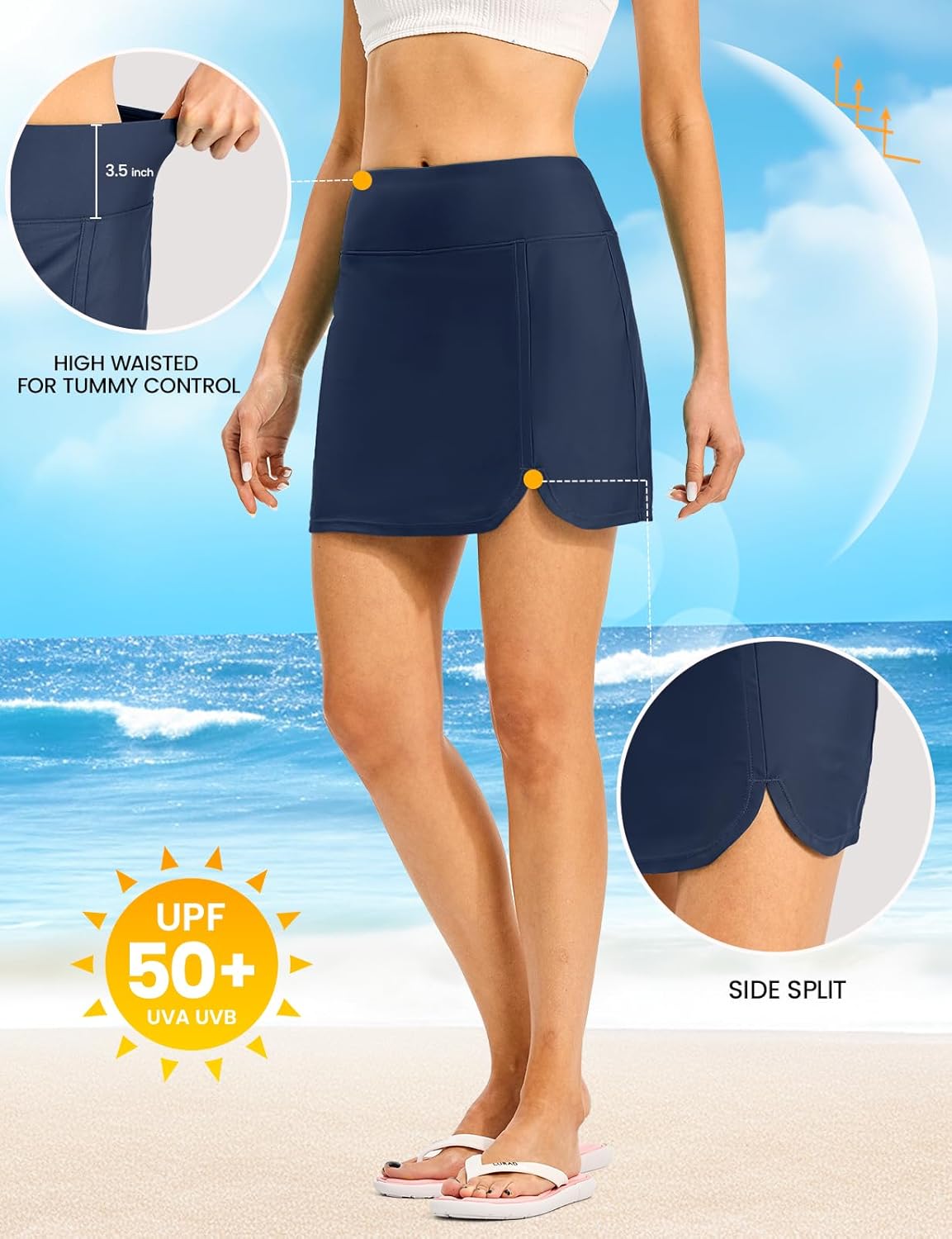 Rdruko Women's Swim Skirts High Waisted Tummy Control Bathing Suit Skirts Bottoms with Pockets Built-in Shorts - Image 3