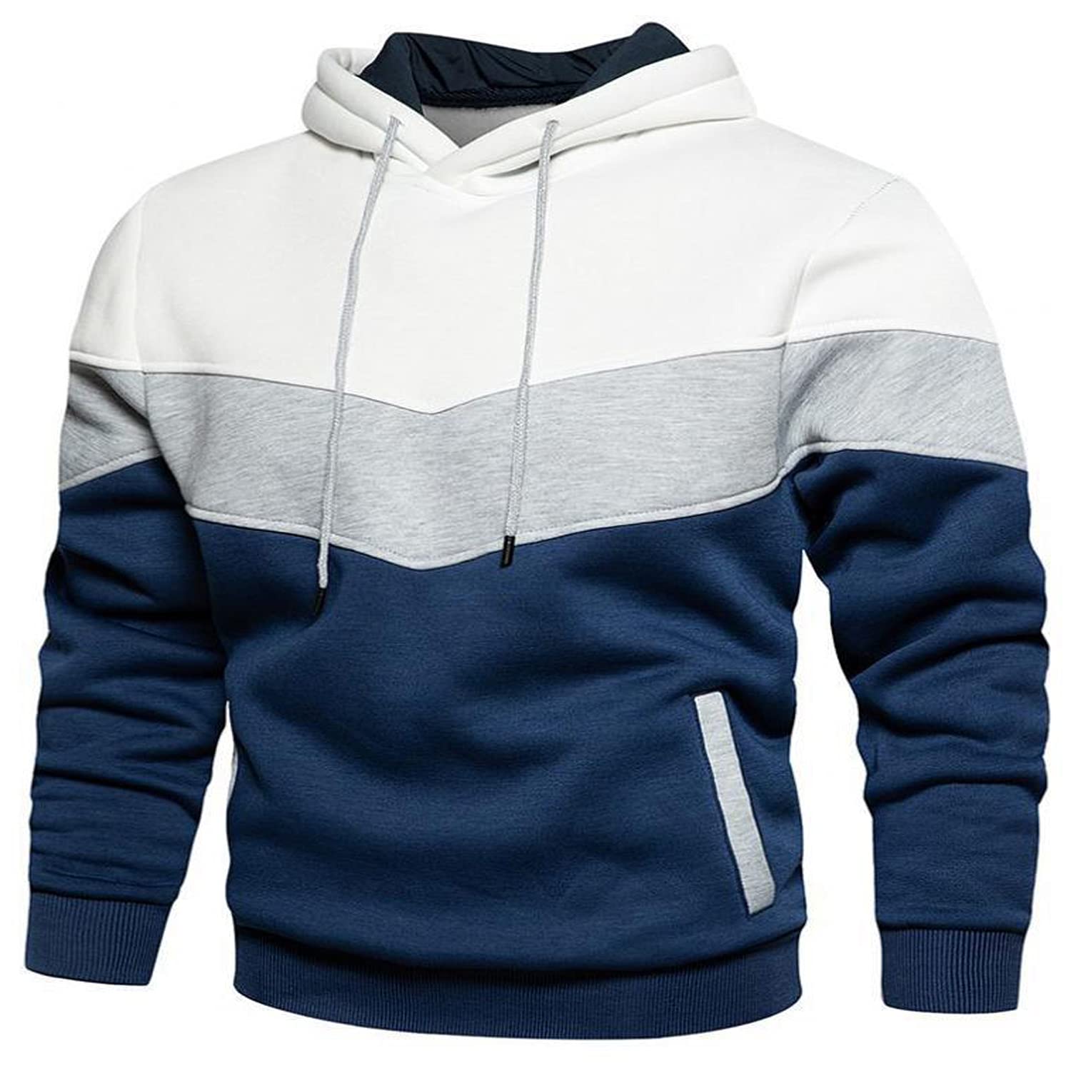 ZIOOER Unisex Hoodie Casual Patchwork Pullover Hoodie Long Sleeve Colour Block Sweatshirt Sport Hoodie Tops with Pocket for Men Women S-XXL