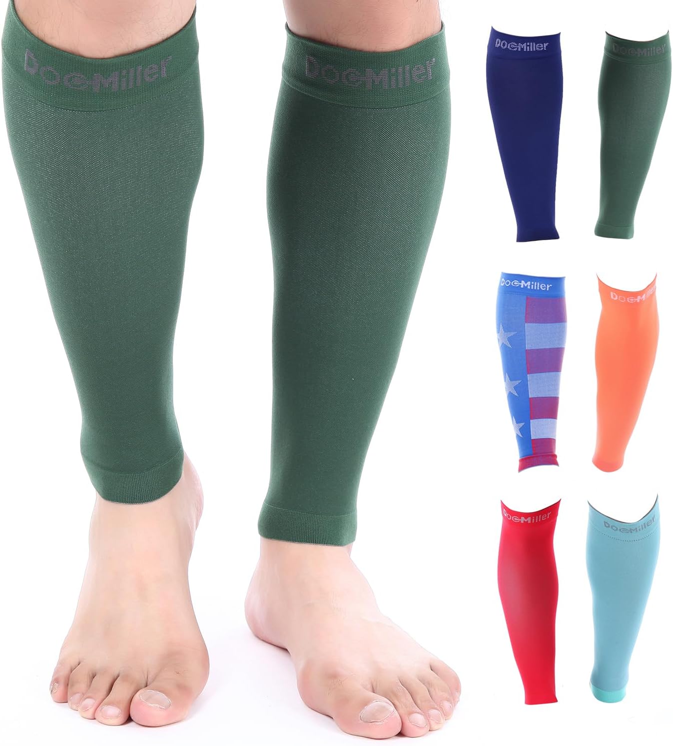 Doc Miller Premium Calf Compression Sleeve 1 Pair 20-30mmHg Strong Calf Support Fashionable COLORS Graduated Pressure for Sports Running Recovery Shin Splints Varicose Veins Doc Miller (Dark Green Medium)
