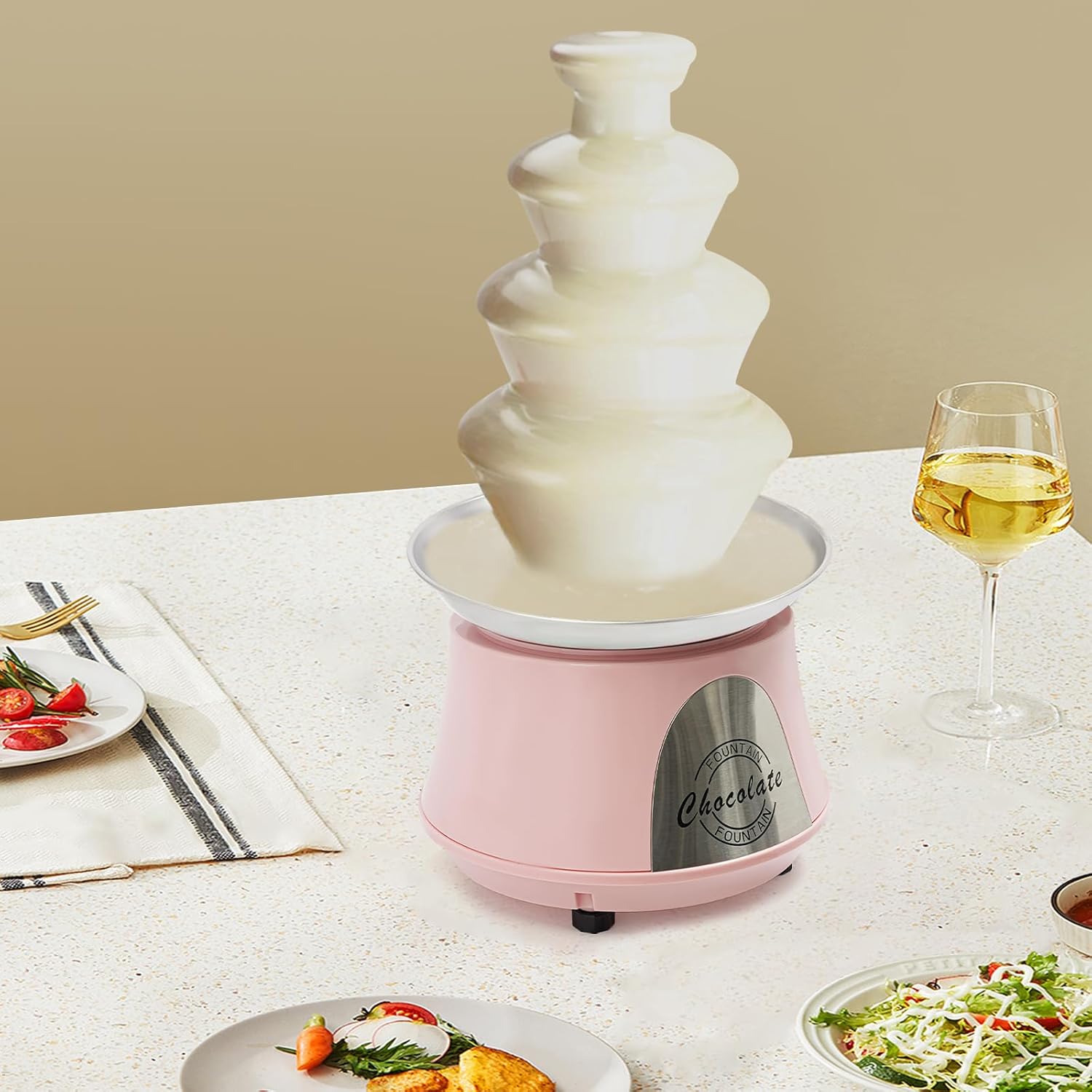 Chocolate Fountain Machine, 120V 180W 4 Tier Electric Chocolate Fondue Fountain Machine Stainless Steel Chocolate Melting Machine Cheese Fountain w/2.2Lbs Capacity for Wedding Birthday Anniversaries