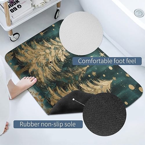 Miniatura 4 de Alfombras de baño doradas y verdes para árbol de Navidad, lavables, para el suelo de baño, súper absorbentes, delgadas, para debajo de la puerta,