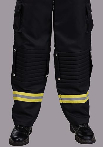 Miniatura 4 de Disfraz de bombero para adultos con tirantes negros, pantalones, camisa y casco Uniforme de capitán de bomberos de Halloween