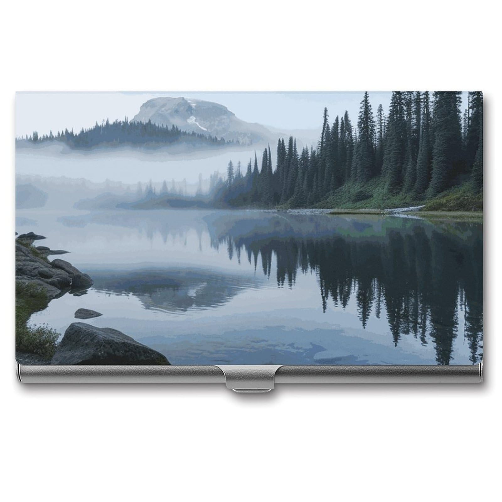 JTREHY Foggy Lake by Mount Rainier Business Card Case Convenient to Carry Business Card Dispenser Durable Not Prone to Wear And Tear Business Card Holder for Men & Women