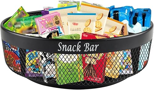 Organizador de aperitivos para encimera, organizador de metal con divisor, bandeja giratoria de 4 compartimentos para almacenamiento de aperitivos,