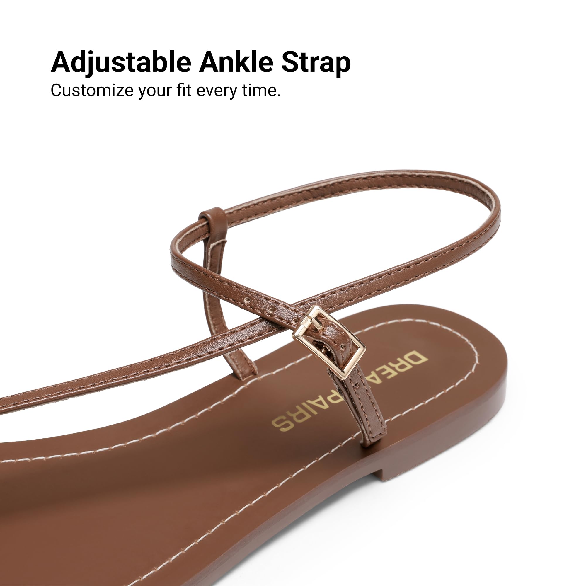 DREAM PAIRS Women's Strappy Flat Sandals for Women Comfortable Open Square Toe Sandals Dressy Beach Thong Cute Wedding Summer Ankle Strap Sandals — view 7