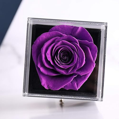 Miniatura 3 de Caja de regalo de rosa real preservada, rosa real encantada con collar I Love You, regalo en 100 idiomas, rosa eterna hecha a mano, rosa preservada