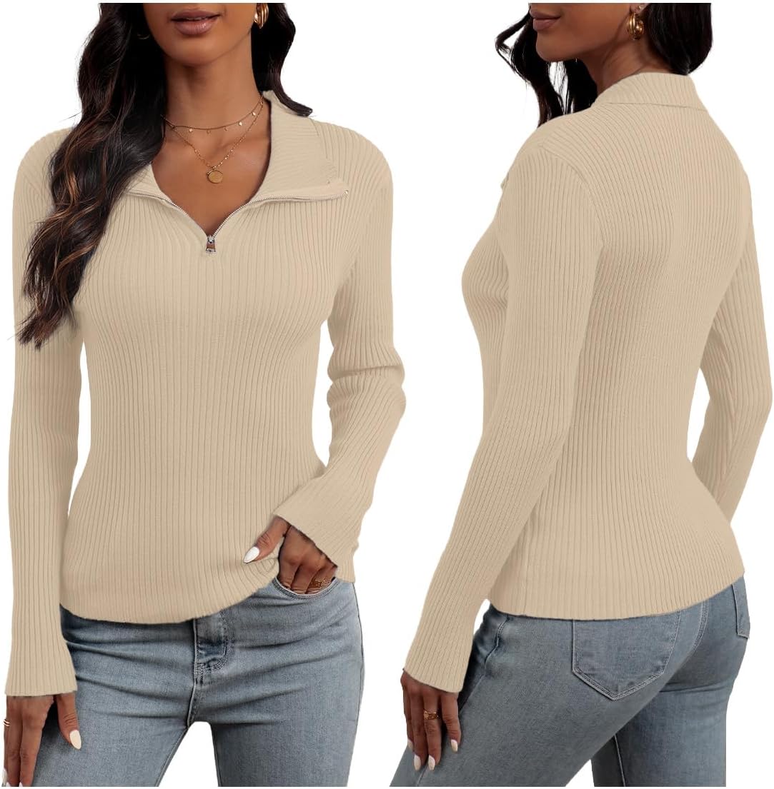 Ninee Womens Sweater Long Sleeve Knit 2025 Fall Quarter Zip Fitted Business Casual Work Warm Pullover Tops - Image 4