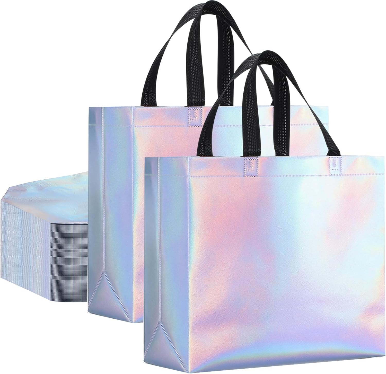 Eccliy 80 Pieces Gift Bags Set Glossy Reusable Tote with Handles Grocery Bags for Wedding, Halloween, Thanksgiving, Christmas(Large,Rainbow) Rainbow Large