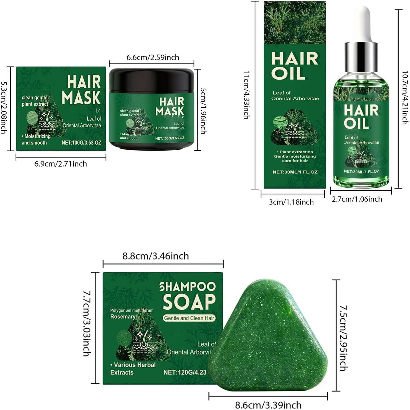 Arborvitae Leaf Zestaw do pielęgnacji włosów z paskiem szamponu, maską i olejem, zestaw wzmacniający do przerzedzających, suchych i zniszczonych włosów (2SET)