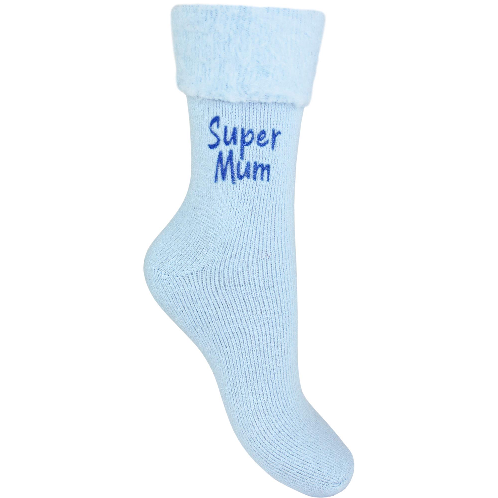 Teddyt's Women's Blue Super Mum Soft & Fluffy Thermal Cosy Bed Socks (Blue)