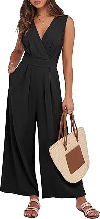 ANRABESS Women's Sleeveless V Neck Jumpsuit in a solid color.