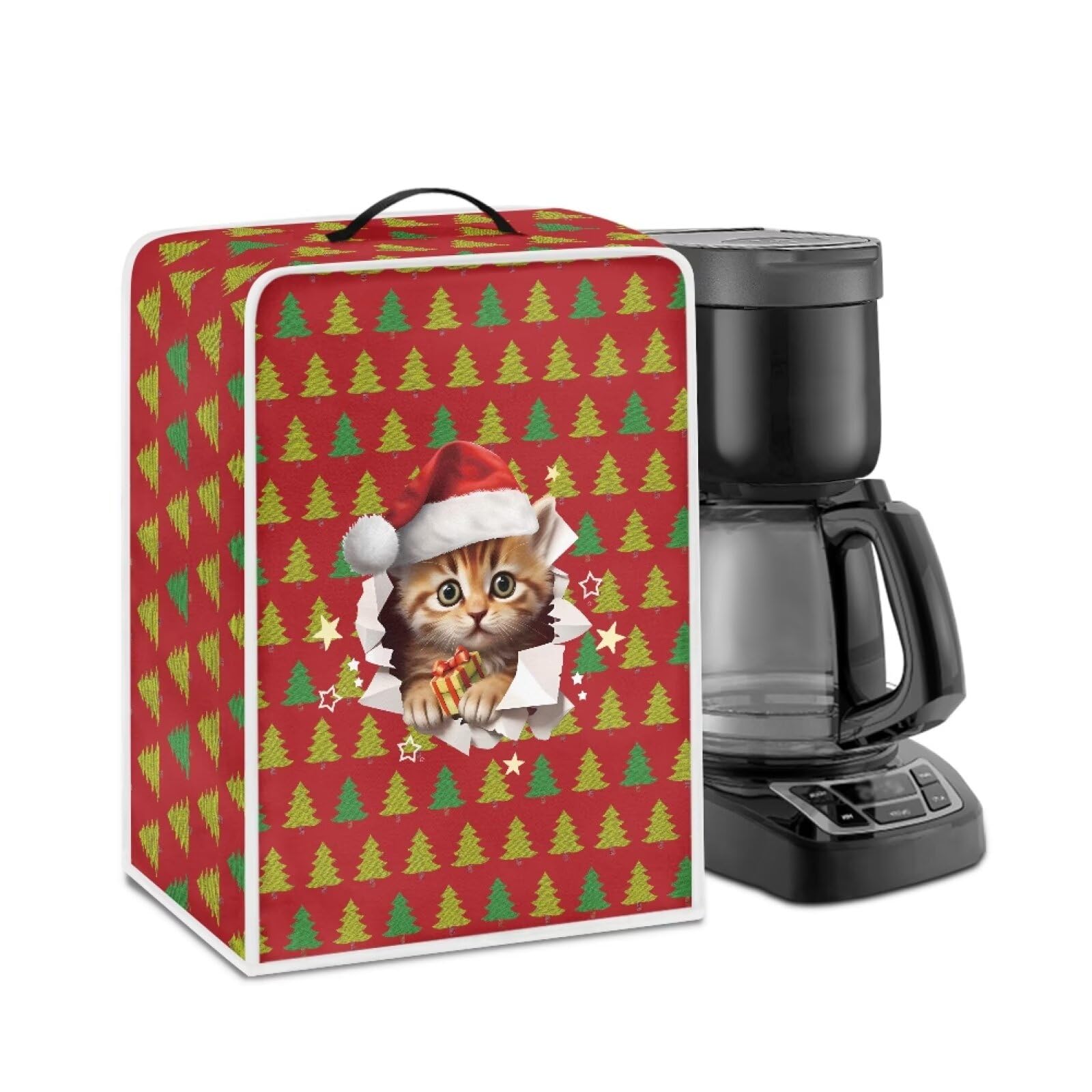 Christmas Cat Coffee Maker Waterproof Small Appliance Cover for Kitchen Stain Resistant Counter Dust Cover