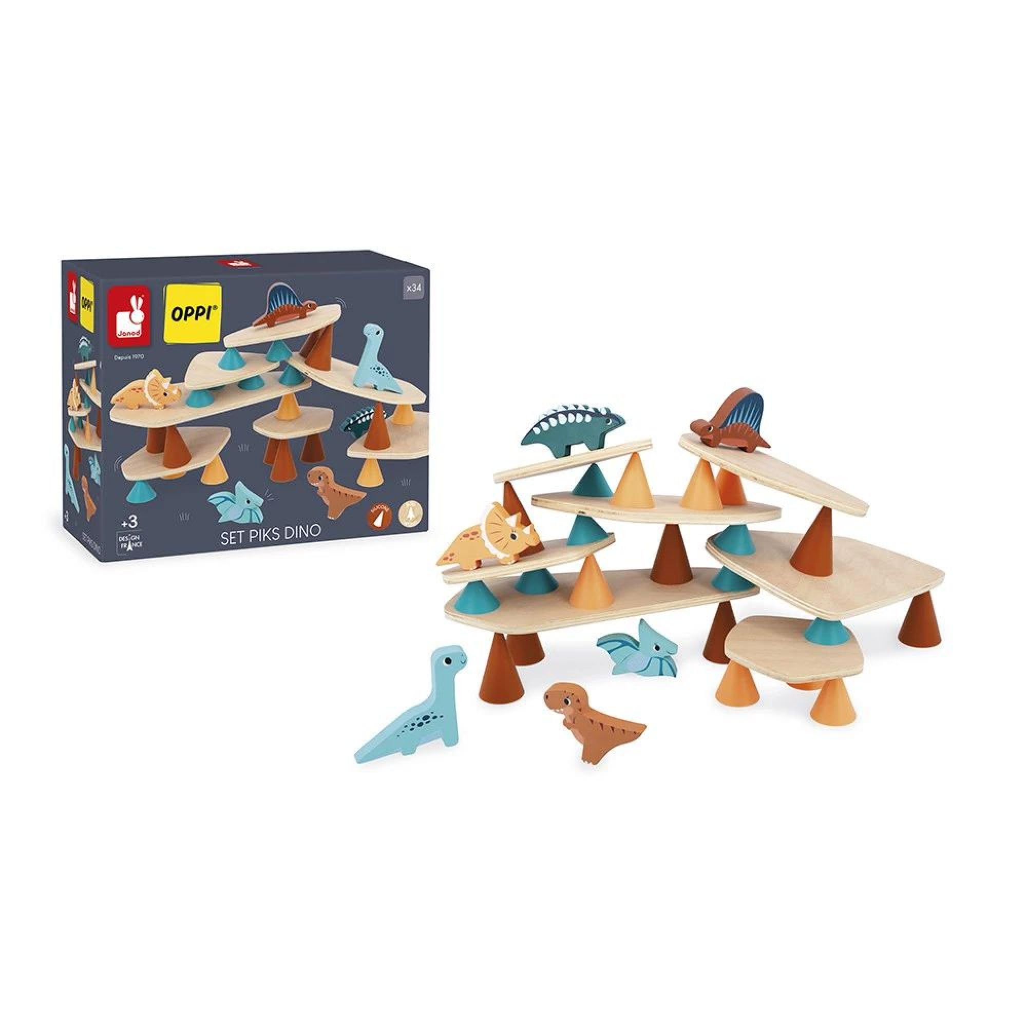 Janod Dino Stapelspiel - Holzspielzeug Dinosaurier für Kinder