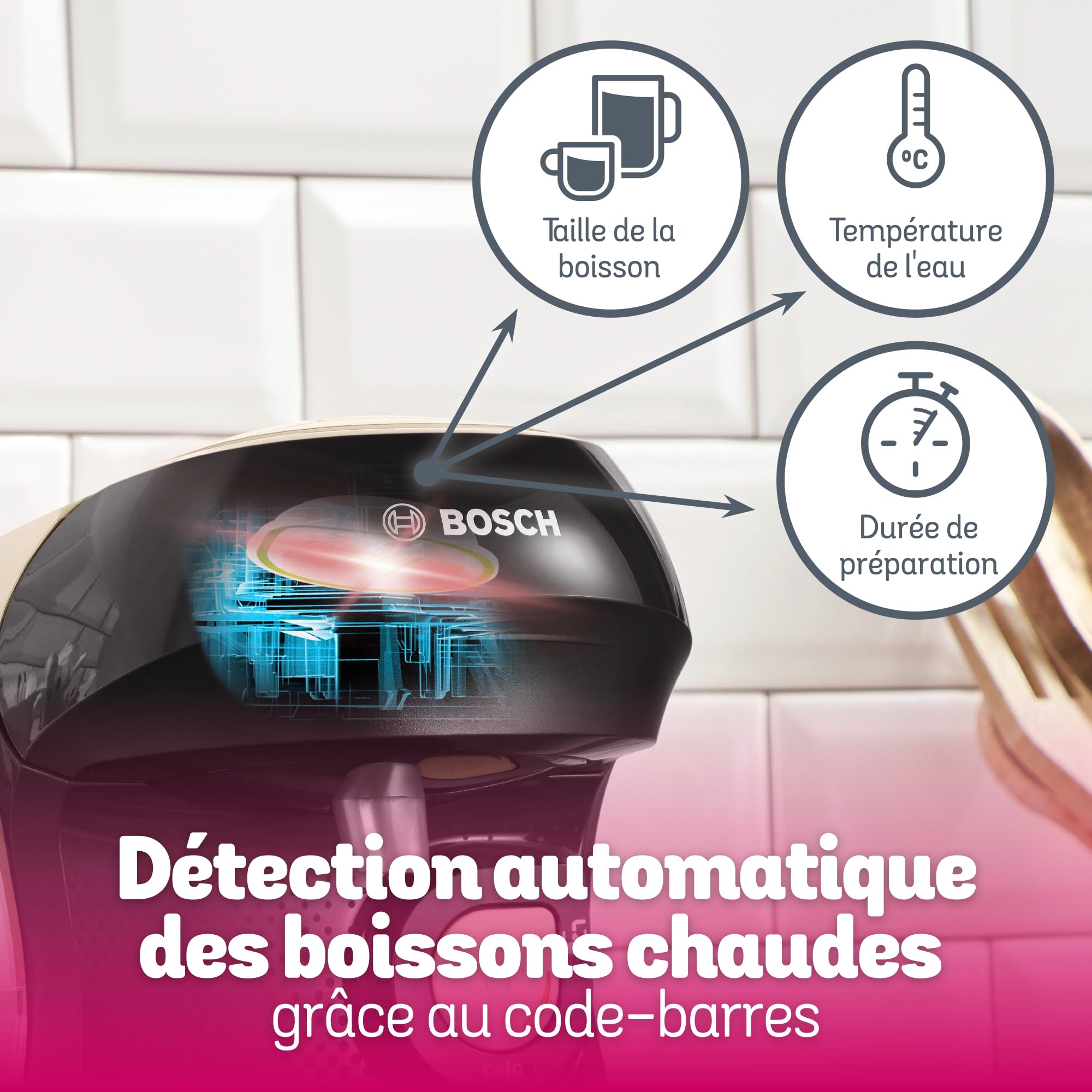 Bosch Machine à café multi-boissons Tassimo Happy friendly, TAS107E, plus de 70 boissons chaudes, OneTouch, cafétière à dosettes, Intellibrew, couleur crème