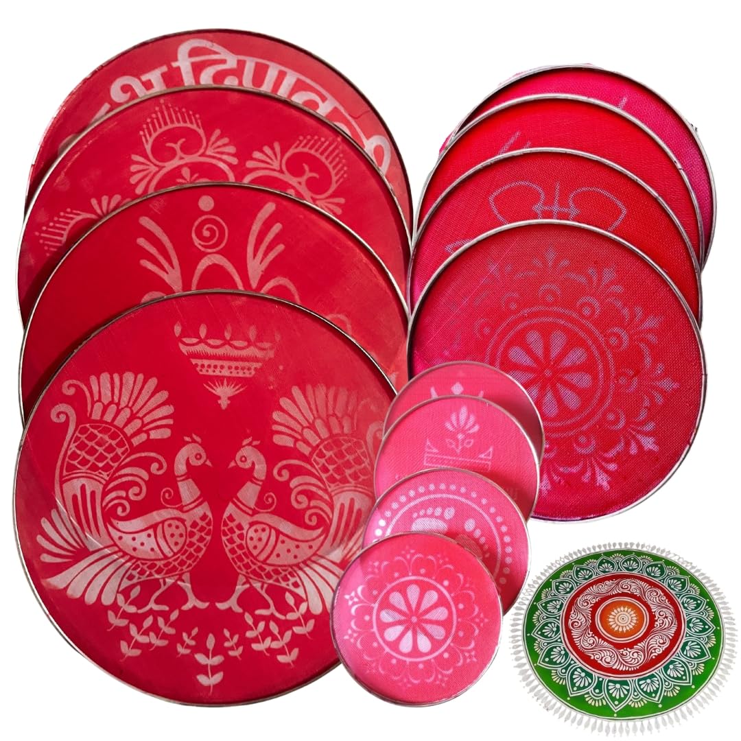 Kolam Rangoli Stencils for Door Entrance Plastic Rangoli Mats 12" - 4pc, 8” - 4pc, 4” - 4pc Jaali Design Rangoli for Diwali, Navratri, Pongal, Gruhapravesam, Lakshmi Vrata, Deepavali-image-28