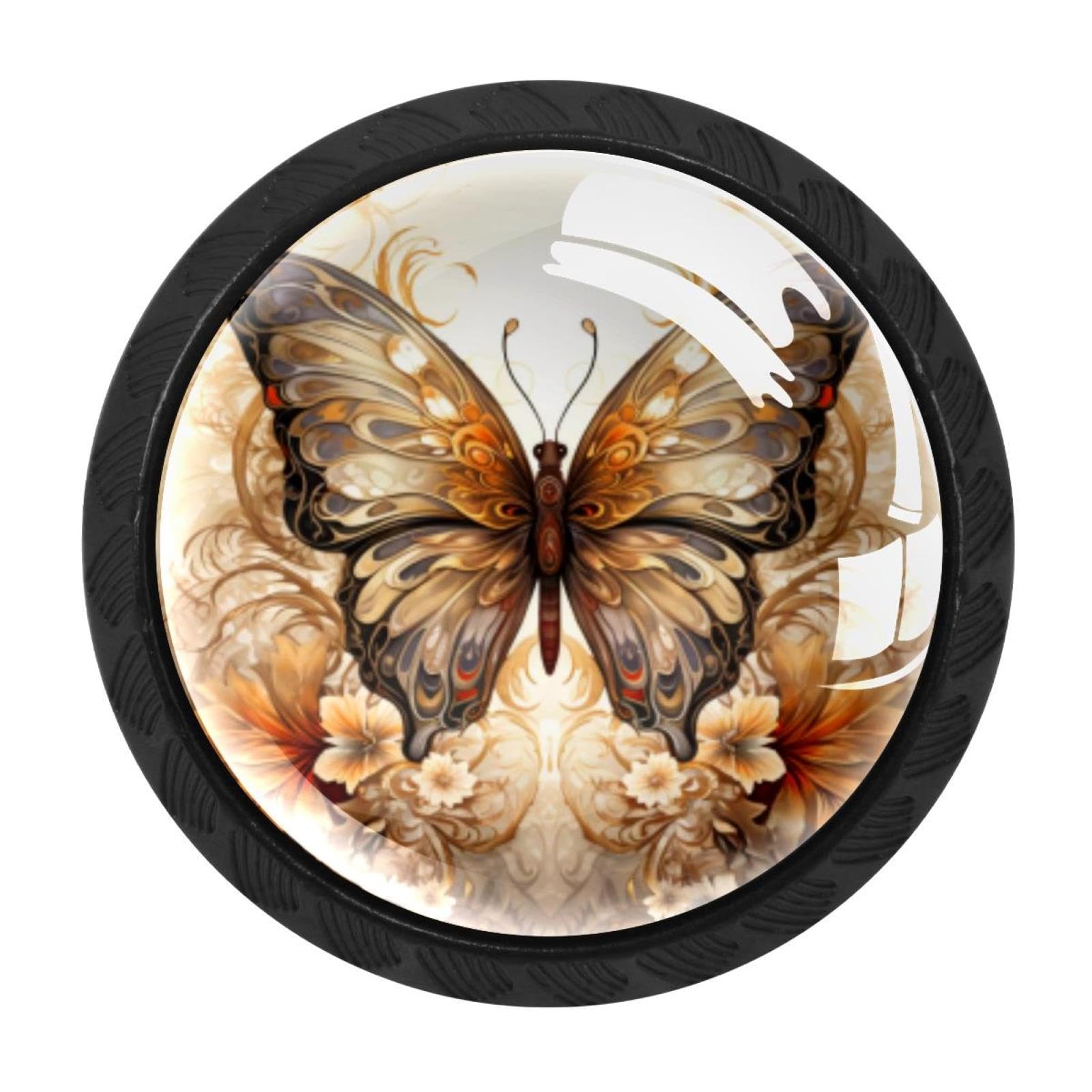 Chenzzzz Multicolored 05 4 Pack Drawer Knobs, Black Handle Dresser Drawer Pulls, Round Decoration Cabinet Hardware Pulls With Screws For Kitchen Cupboard Wardrobe, Butterfly