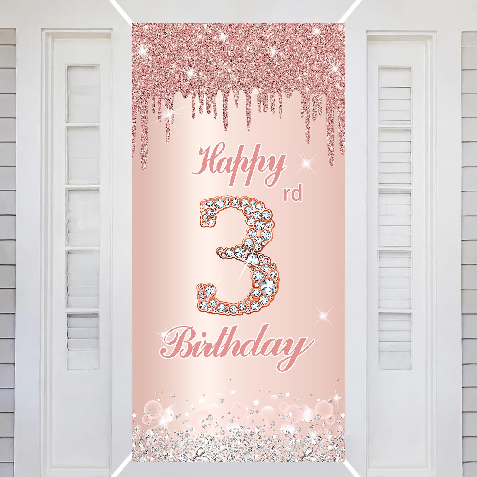3rd Happy Birthday Decorations Door Banner Pink Rose Birthday Banner for Party Backdrop for Women Door Cover Party Decoration Supplies Poster — image 1