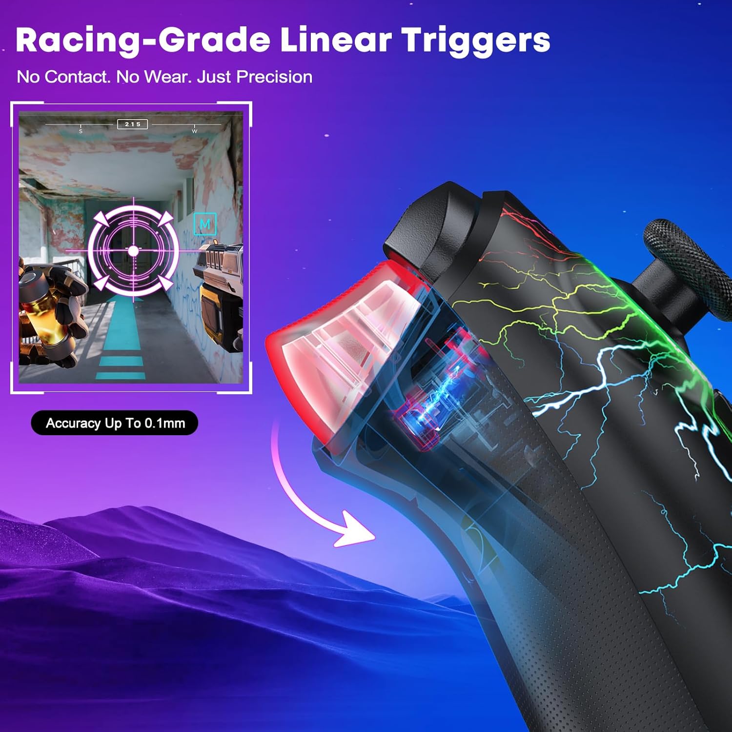 GAMSINGY Wireless PC Gaming Controller -RGB Lightning Pro Gamepad for Windows PC, Switch, Switch 2, Android & iOS, with Programmable Back Buttons, Turbo, 1000mAh Battery & Stand (2.4G/USB-C/Bluetooth)