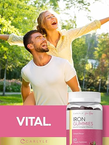 Miniatura 7 de Carlyle Gomitas de hierro | Vitaminas del complejo B Plus | 60 gomitas veganas | Sabor a uva | Suplemento sin OMG, sin gluten